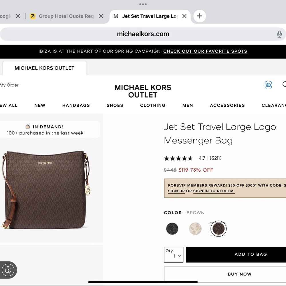 Michael Kors Brown Jet Set Travel Large Logo Messenger Bag